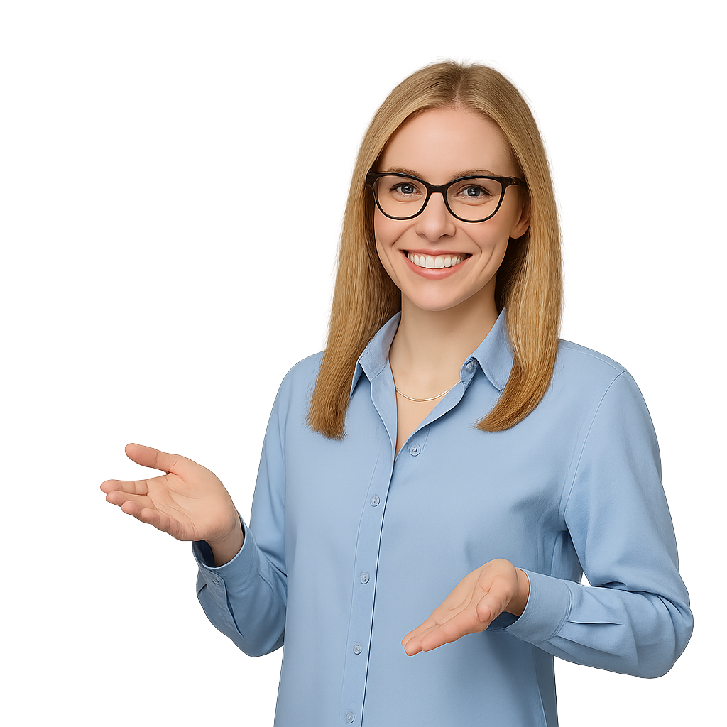 Kobieta w niebieskiej koszuli w blond włosach